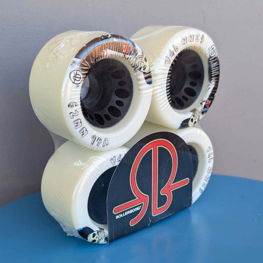 Rollerbones Day of the Dead Indoor Roller Skate Wheels White 62mm 94A - 4 Pack - Lucky Skates