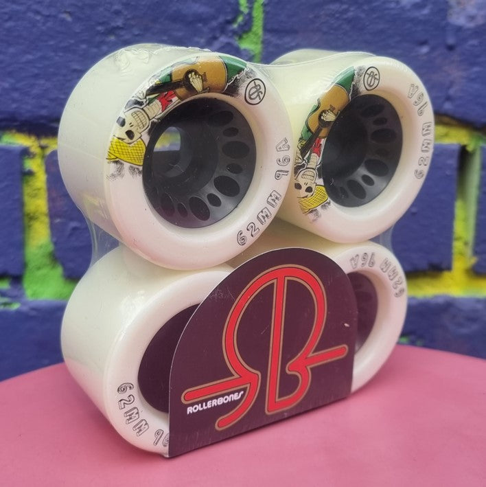 Rollerbones Day of the Dead Indoor Roller Skate Wheels White 62mm 96A 4 Pack - Lucky Skates
