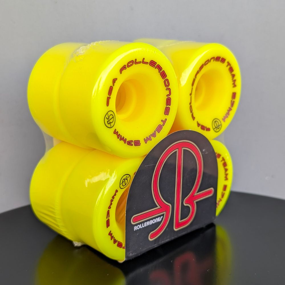 Rollerbones Team Logo Yellow Roller Skate Wheels 57mm 98A 8 Pack - Lucky 