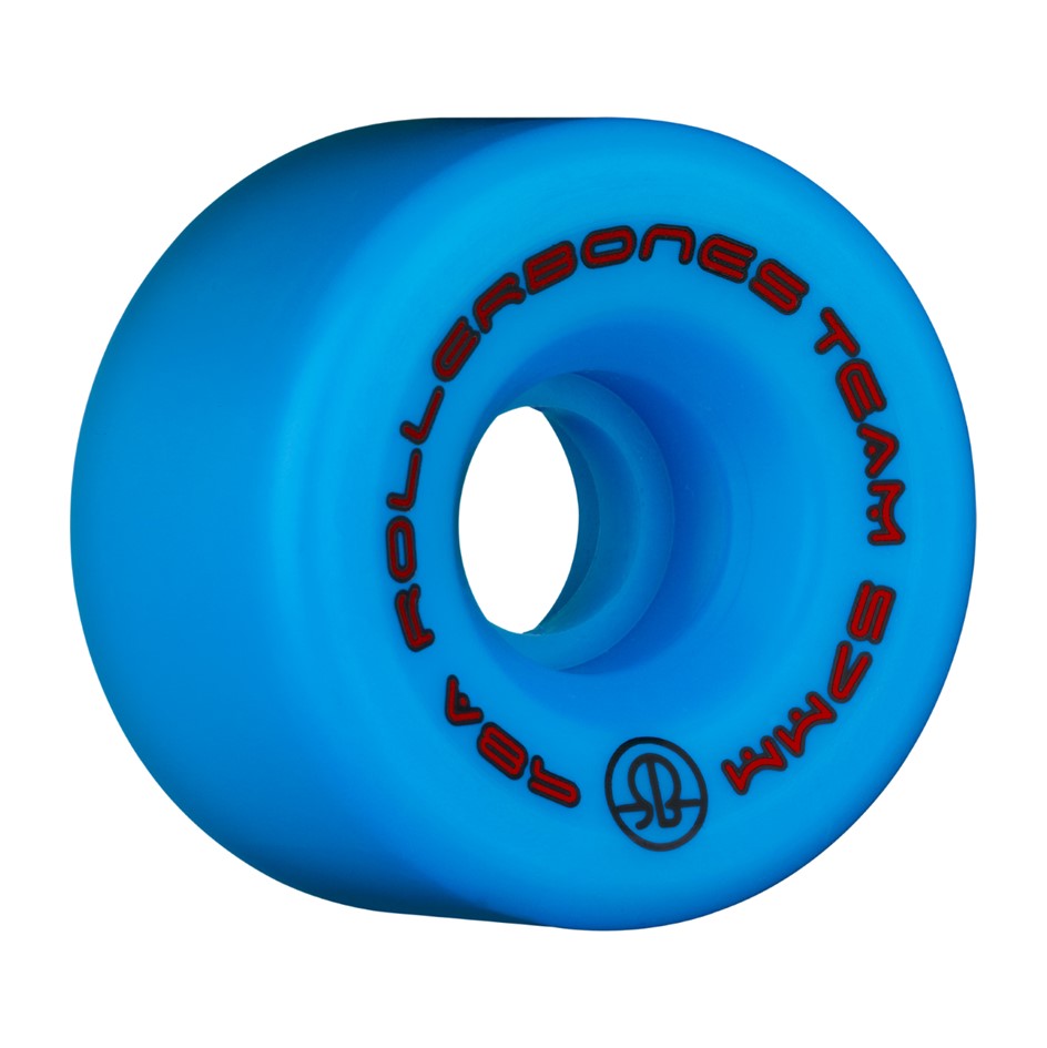 Rollerbones Team Logo Blue Roller Skate Wheels 98A 57mm - Lucky Skates 