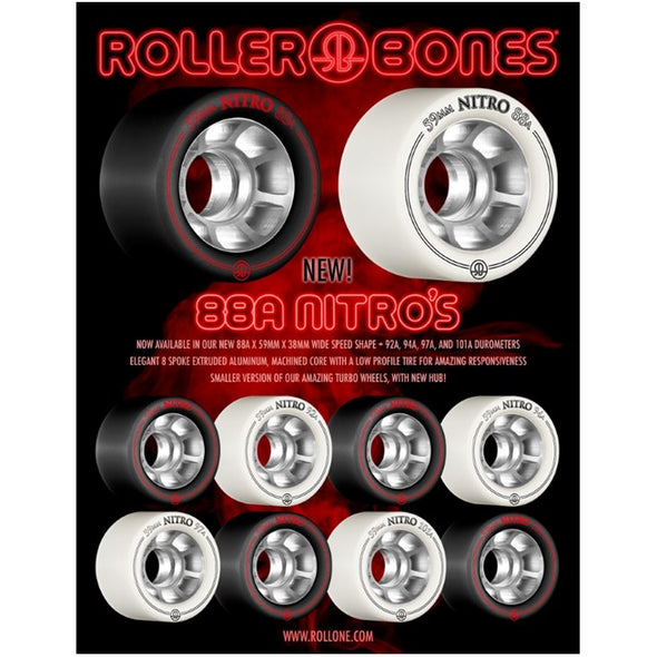 Bones Nitro Wheels White 92A, 94A, 97A 101A - 8 pack