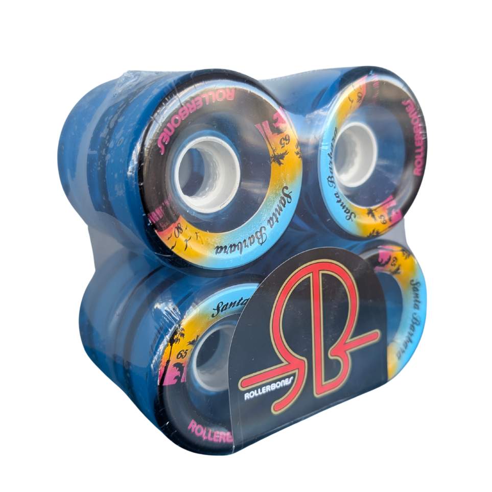 Rollerbones Santa Barbara Outdoor Roller Skate Wheels 65mm 80A Blue - 8 pack - Lucky Skates 