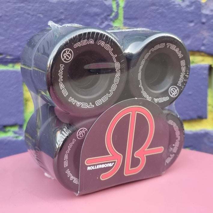Rollerbones Team Logo Roller Skate Wheels Black 57mm 98A - 8 Pack - Lucky Skates