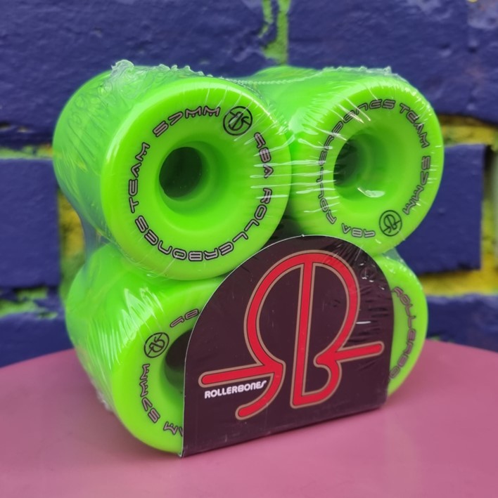 Rollerbones Team Logo Roller Skate Wheels Green 57mm 98A - 8 Pack - Lucky Skates
