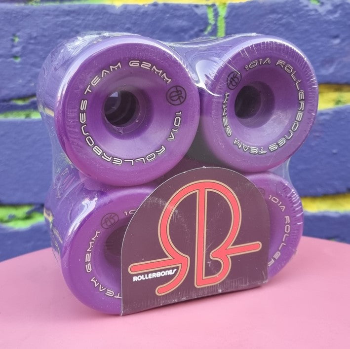 Rollerbones Team Logo Roller Skate Wheels Purple 62mm 101A - 8 Pack -  Lucky Skates 