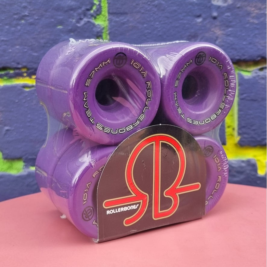 Rollerbones Team Logo Roller Skate Wheels Purple 57mm 101A - 8 Pack - Lucky Skates 