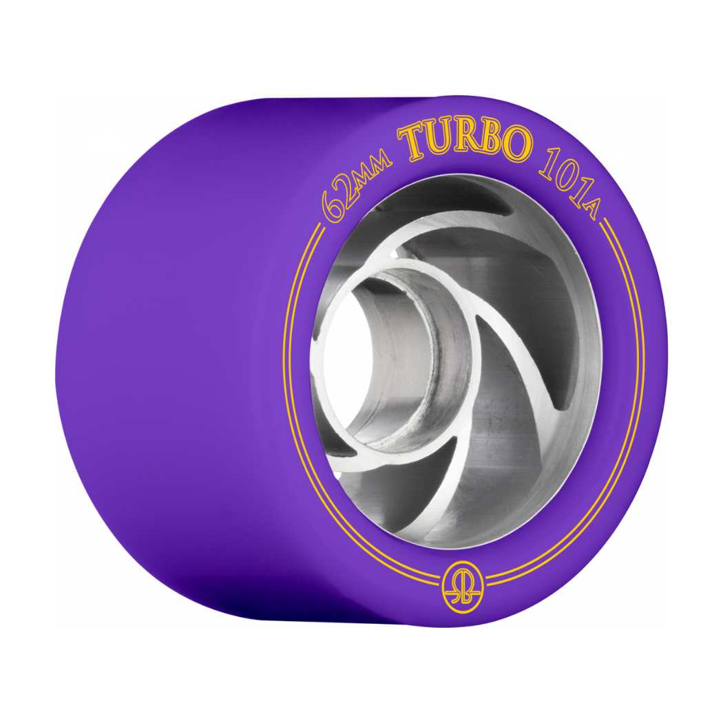 Rollerbones Turbo Alloy Roller Skate Wheels Purple 62mm 101A Purple Silver Alloy Hub- Lucky Skates