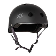 S1 Lifer Skate Helmet Certified Matte Black With Grey Straps - Lucky Skates