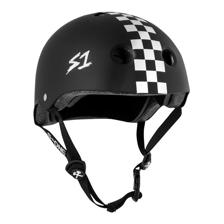 S1 Lifer Skate Helmet Black Matte White Checkers - Certified - Lucky Skates