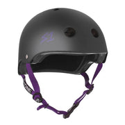 S1 Lifer Skate Helmet Matte Black Helmet Matte With Purple Straps Certified - Lucky Skates