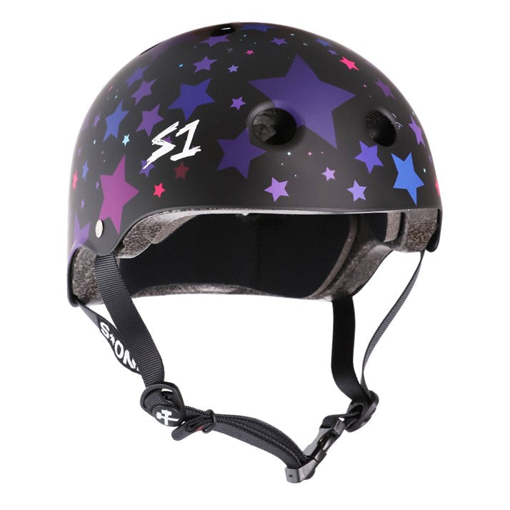 S1 Lifer Skate Helmet Black Matte Stars Purple - Certified - Lucky Skates