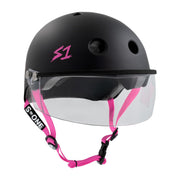 S-One Lifer Visor Certified Skate Helmet Black Matte/Pink Straps - Lucky Skates 