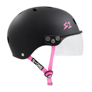 S-One Lifer Visor Skate Helmet Black Matte/Pink Straps - Lucky Skates 