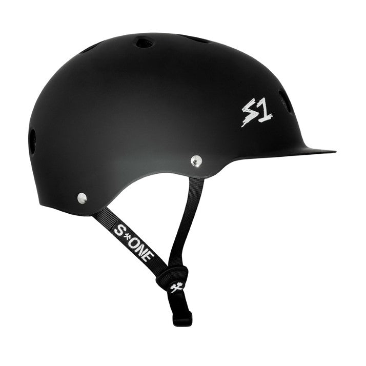 matt black skate helmet with peak 