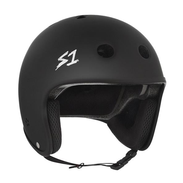 matt black retro skate helmet with ear protection 