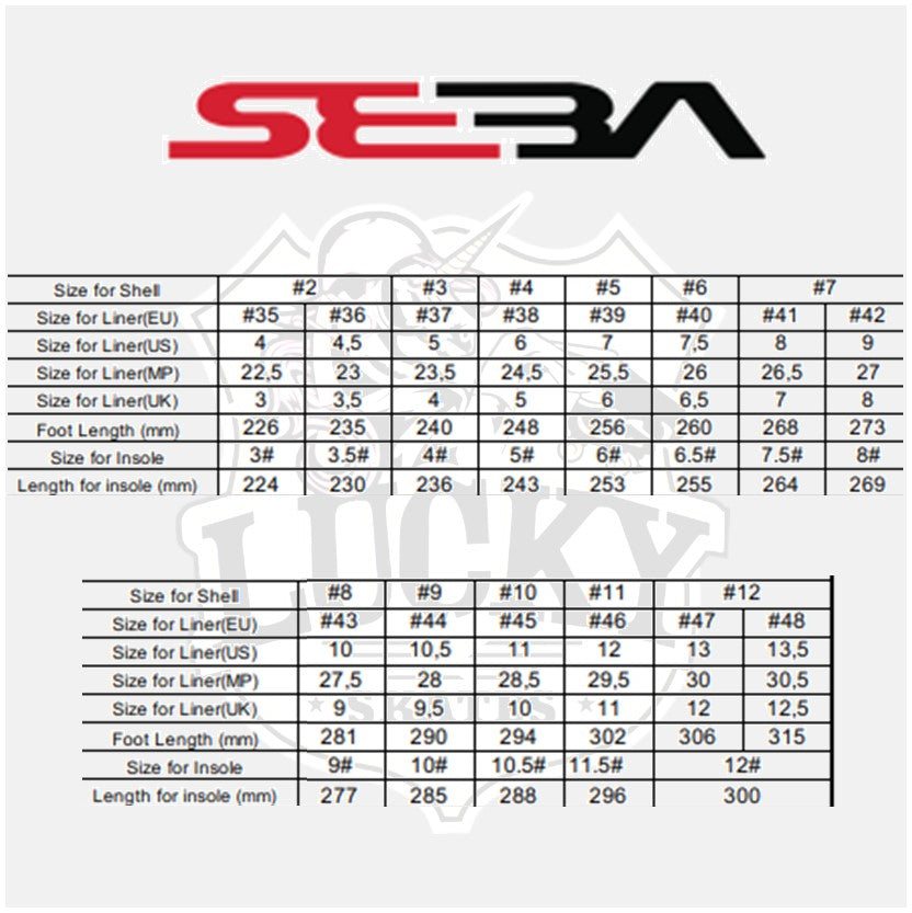 SEBA INLINE SKATES SIZE CHART 