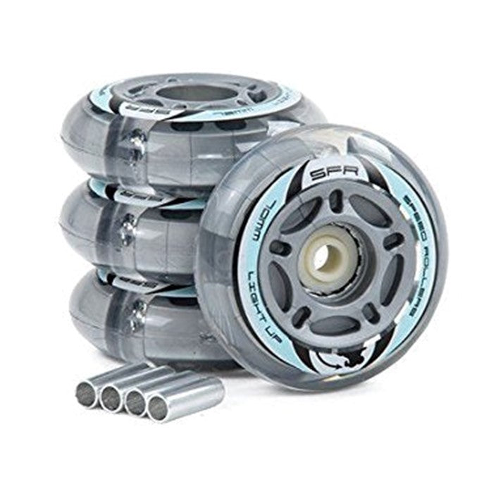 SFR Light Up Inline LED Skate Wheels Silver Silver 70mm 82a 4 Pack - Lucky Skates