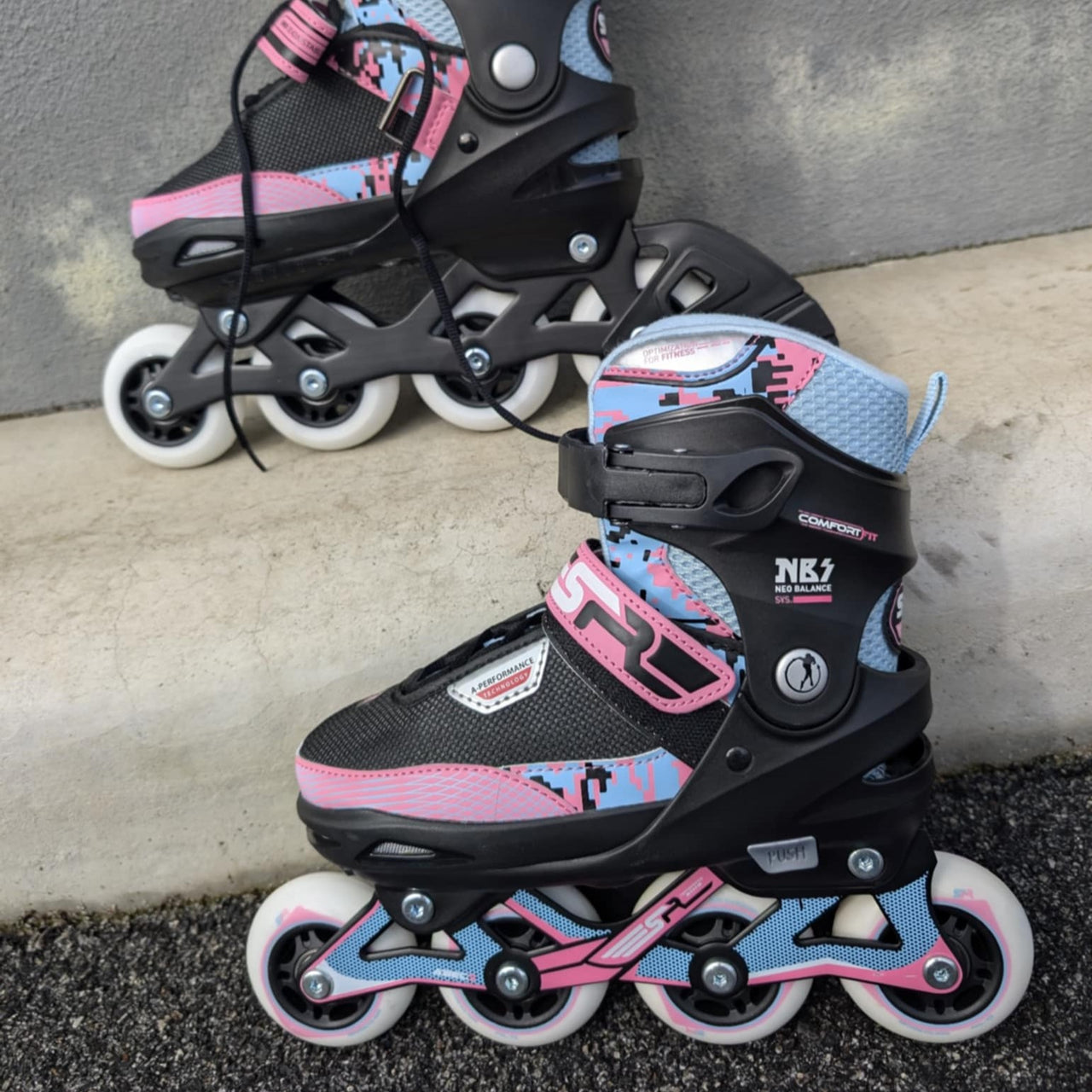 Kids Adjustable SFR Pixel Pink Blue Inline Skates - Lucky Skates