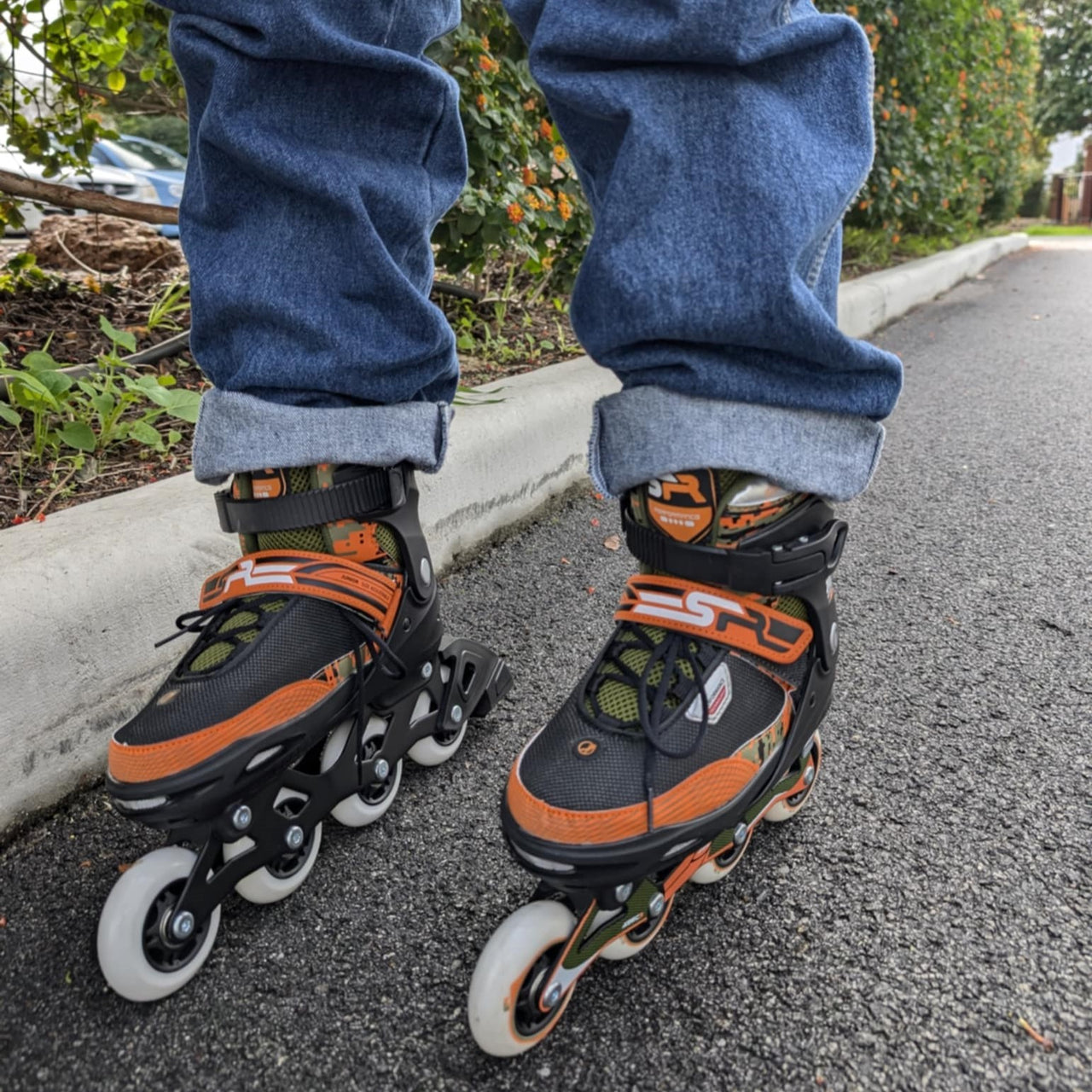 Kids Adjustable SFR Pixel Green Orange Inline Skates - Lucky Skates