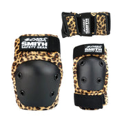 Smith Junior Kids Tripack Leopard Print Padding Set Knee Pads, Wrist Guards, Elbow Pads - Lucky Skates