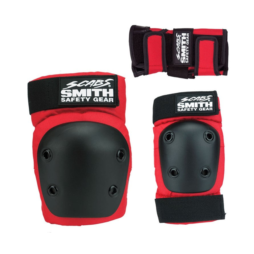 Smith Junior Tripack Protective Padding Set Red Knee Pads, Elbow Pads, Wrist Guards - Lucky Skates