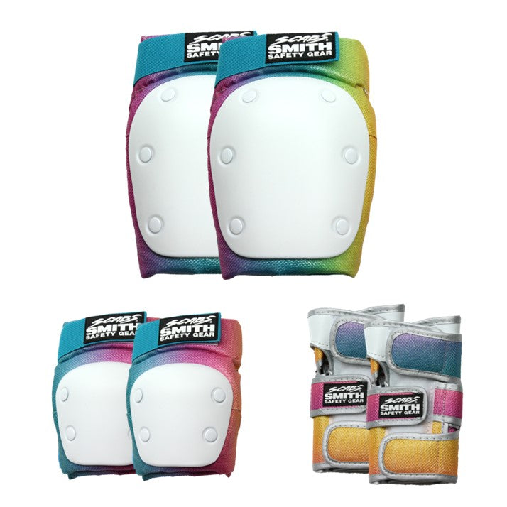 Smith Scabs Tripack Adult Mermaid Rainbow Padding Set Knee Pads, Wrist Guards, Elbow Pads - Lucky Skates