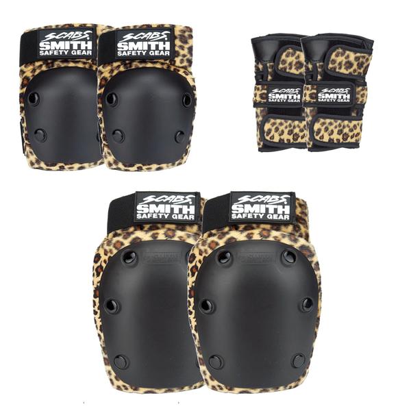 Smith Scabs Tripack Adult Protective Pad Set Leopard Print Knee Pads, Elbow Pads - Lucky Skates