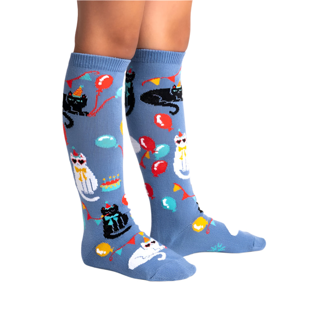 Sock It To Me A Purrfect Day Cat Birthday Junior Knee Long High Socks - Lucky Skates 