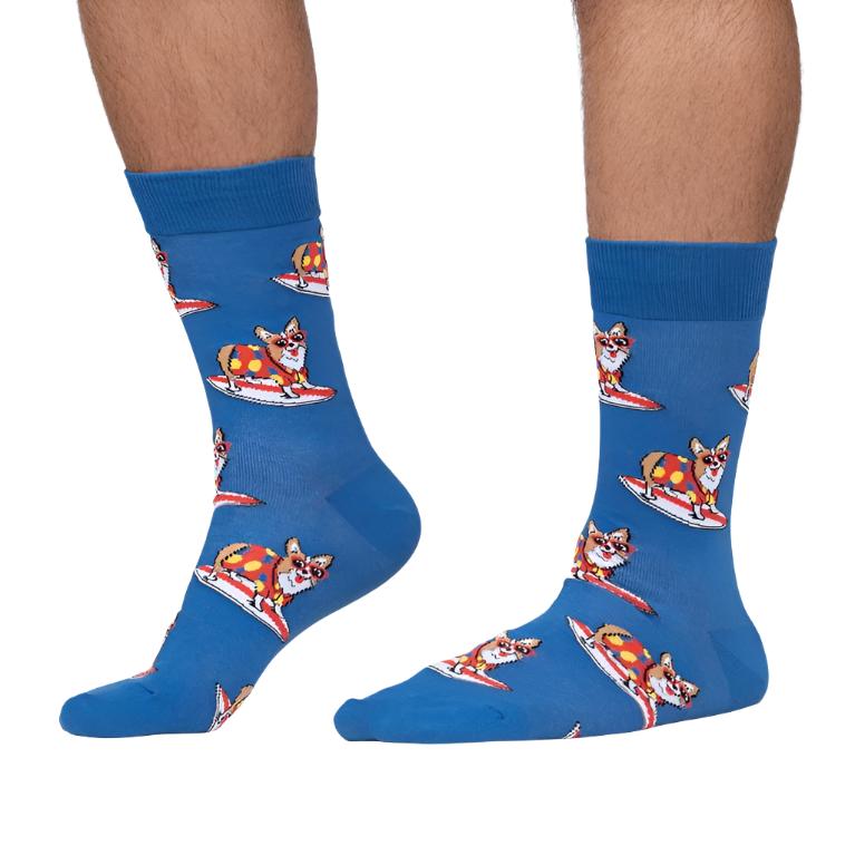 Sock It To Me  Corgi-bunga! Mens Crew Socks Surfing Dog - Lucky Skates