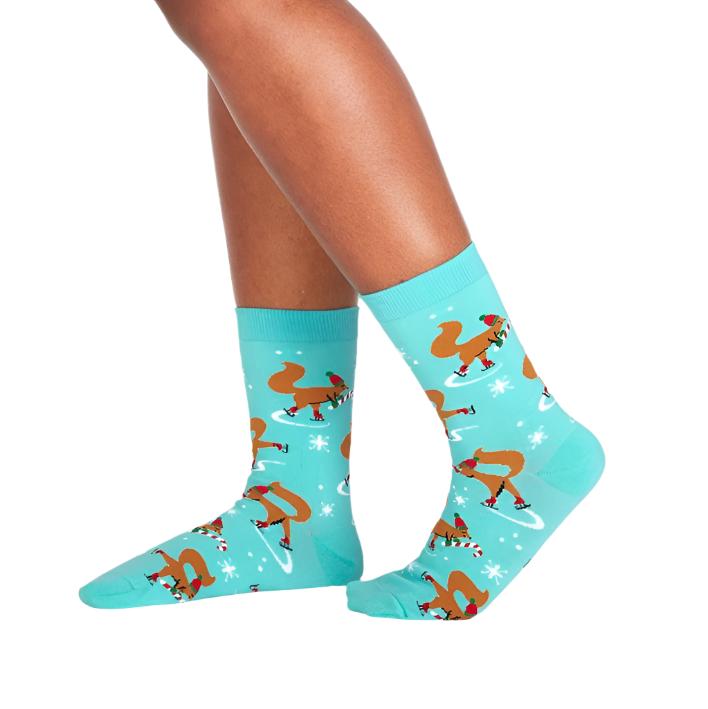 Sock It To Me Peppermint Squirrels Women's Crew Socks - Lucky Skates