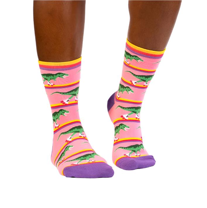 Sock-It-To-Me-Rawr-ler Rink Womens Dinosaur Crew Socks - Lucky Skates