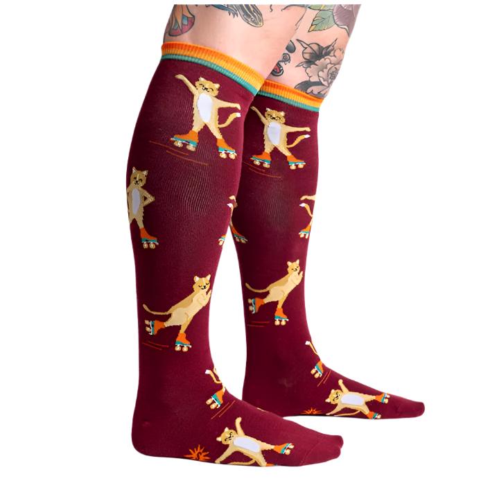 Sock It To Me Roller Cats Knee High Long Socks - Lucky Skates