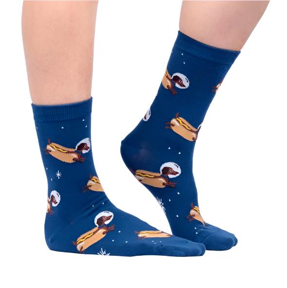 Sock It To Me Weiner Dogs In Space! Women's Crew Socks Dachshund Puppy Astronaut - Lucky Skates