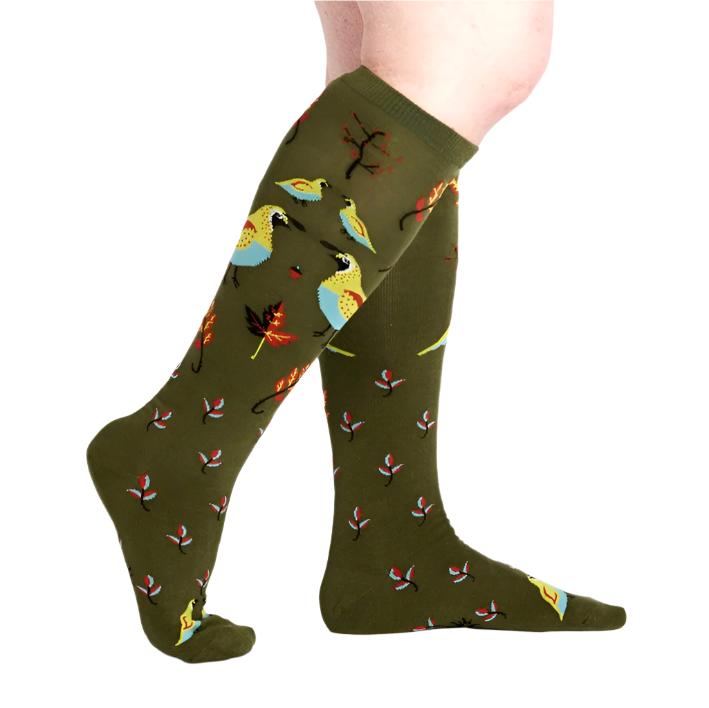 Sock It To Me Well Quail-ified Knee High Socks Birds - Lucky Skates