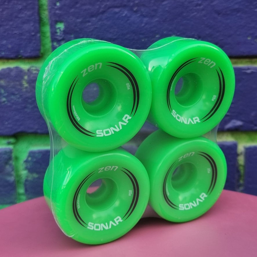 Radar Sonar Zen Hybrid Indoor Outdoor Roller Skate Wheels 62mm 85a Lime Green 4 Pack - Lucky Skates