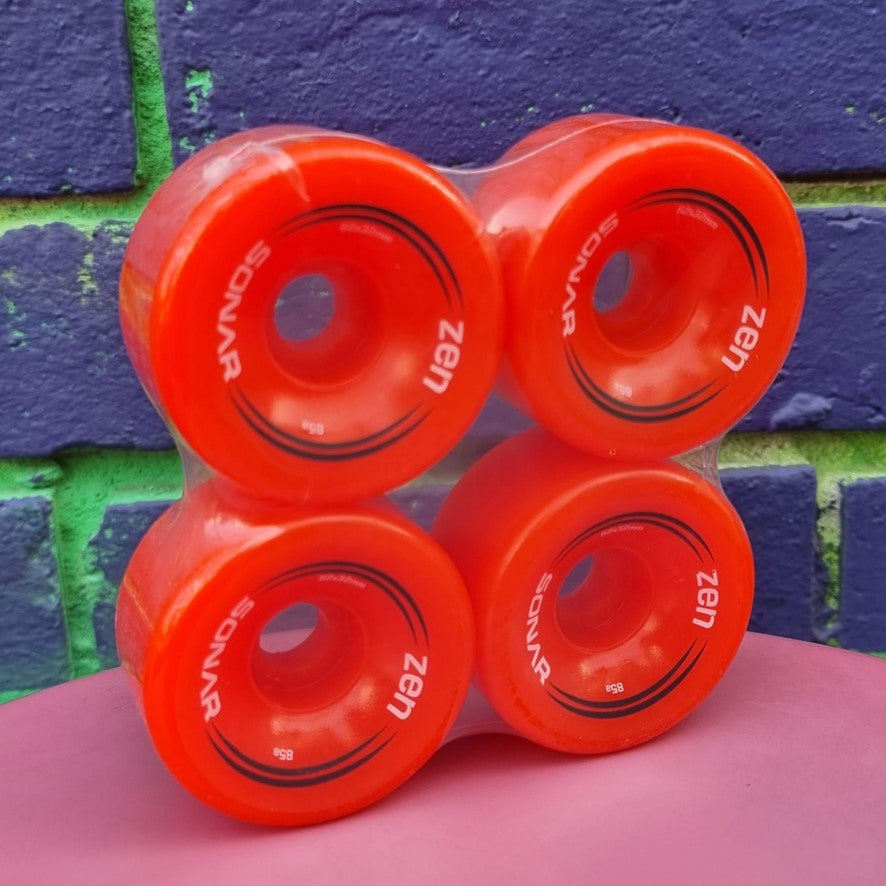 Radar Sonar Zen Hybrid Indoor Outdoor Roller Skate Wheels 62mm 85a red 4 Pack - Lucky Skates