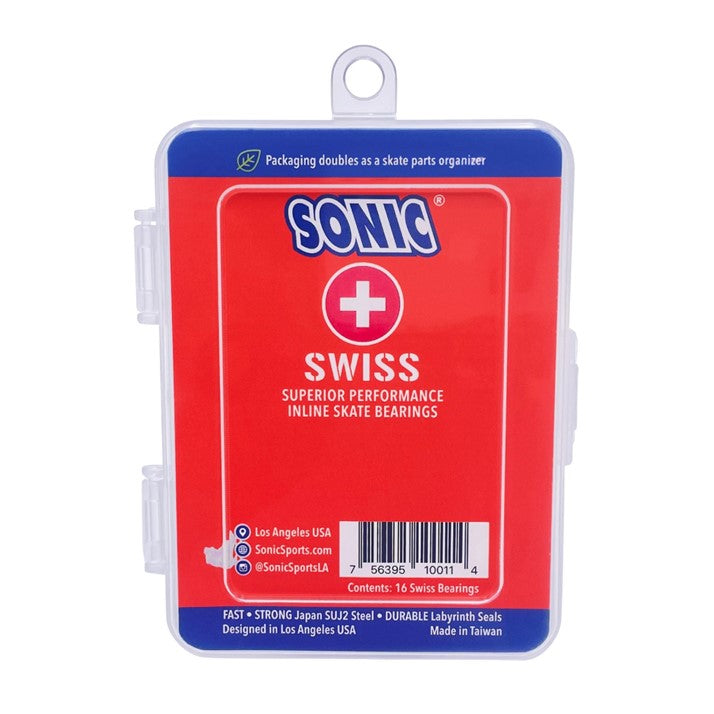 Sonic Swiss Skate Bearings Black - 16 Pack - Lucky Skates