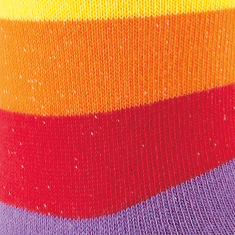 CLOSE UP OF RAINBOW STRIPE ON SOCK