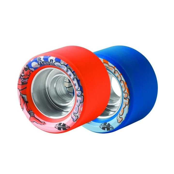 Sure-Grip Cannibal Alloy Indoor Roller Skate Speed Wheels 93A 97A Blue Orange - 8 Pack - Lucky Skates