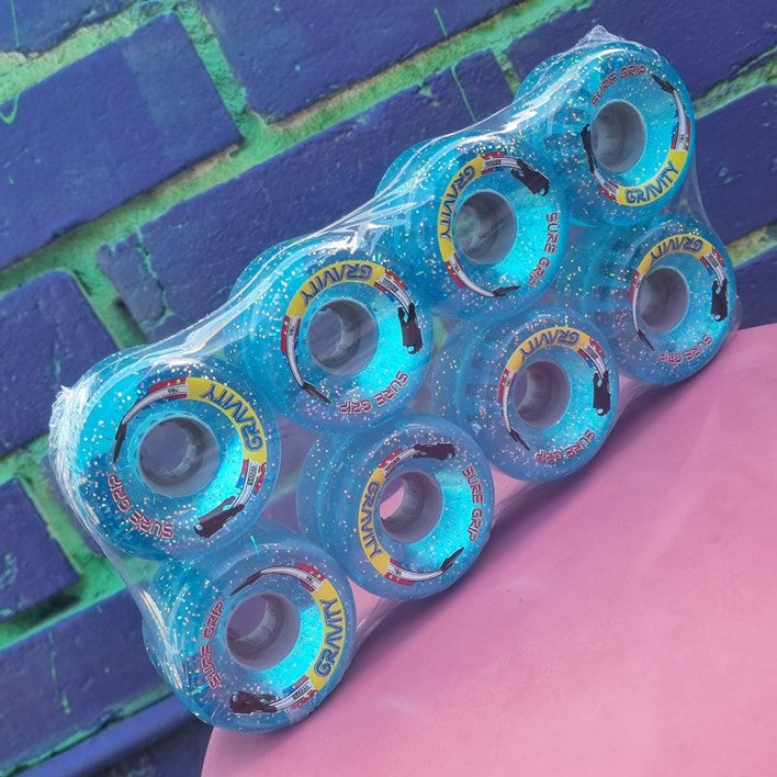 Sure-Grip Gravity Blue Glitter Outdoor Roller Skate Wheels 65mm 78A - 8 Pack - Lucky Skates