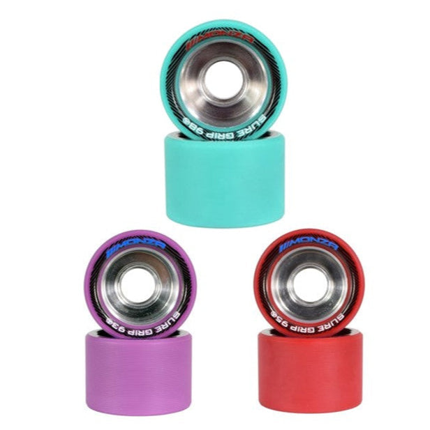 Sure-Grip Monza Alloy Indoor Roller Skate Wheels 62mm teal , Red, Purple - Lucky Skates