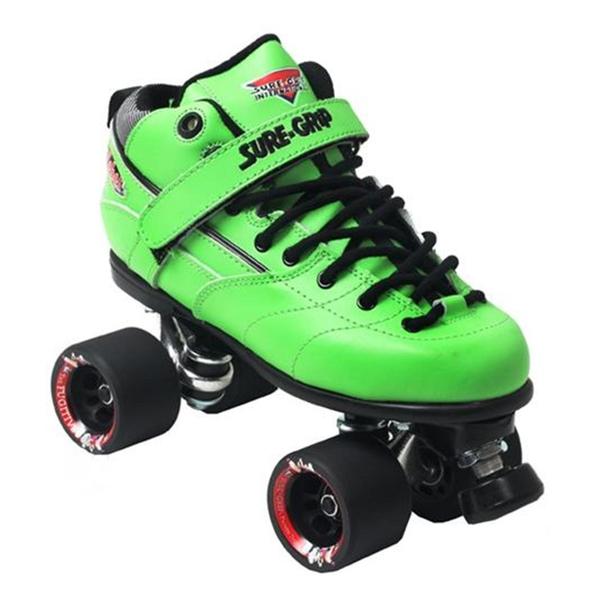 Sure-Grip Rebel Green Leather Speed Derby Low Cut Indoor Roller Skates - Lucky Skates