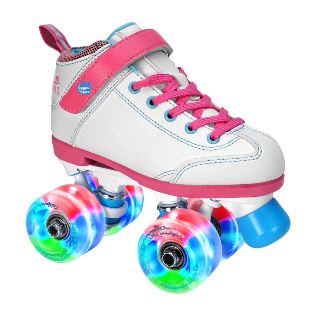 Sure Grip Kids Speed Skates Black White Pink Rainbow LED Wheels - Lucky Skates 