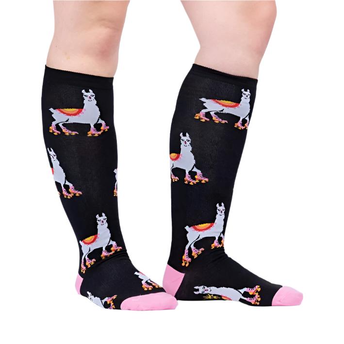 Sock It To Me They See Me Rollin' Knee High Socks Llama - Lucky Skates