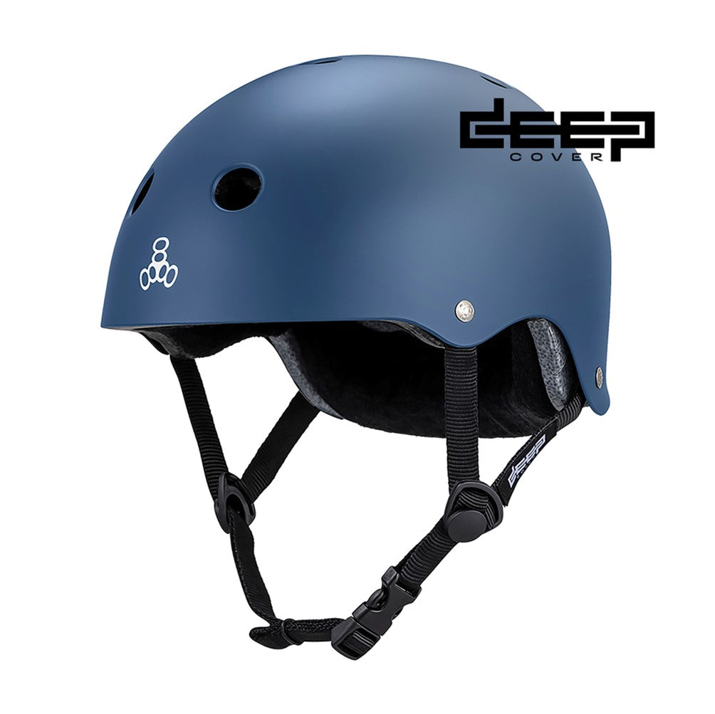 Triple 8 Deep Cover Sweatsaver Skate Helmet Navy  Blue Matte - Lucky Skates