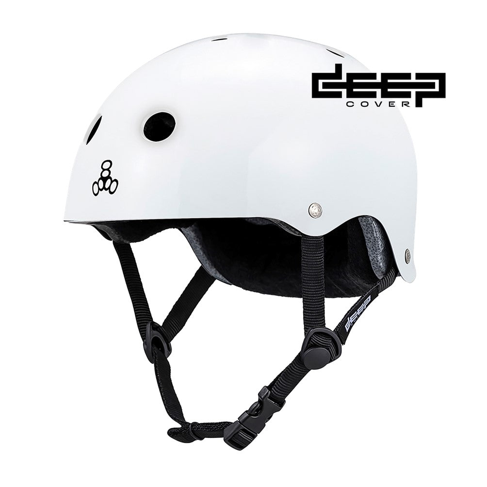 Triple 8 Deep Cover Sweatsaver Skate Helmet White Gloss - Lucky Skates