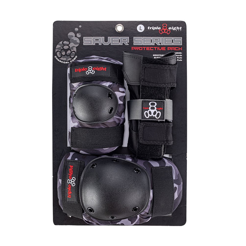 Triple 8 Saver Series Grey Charcoal Camo Pad Set Knee Pads Elbow Pads Wrist Guards - Lucky Skates