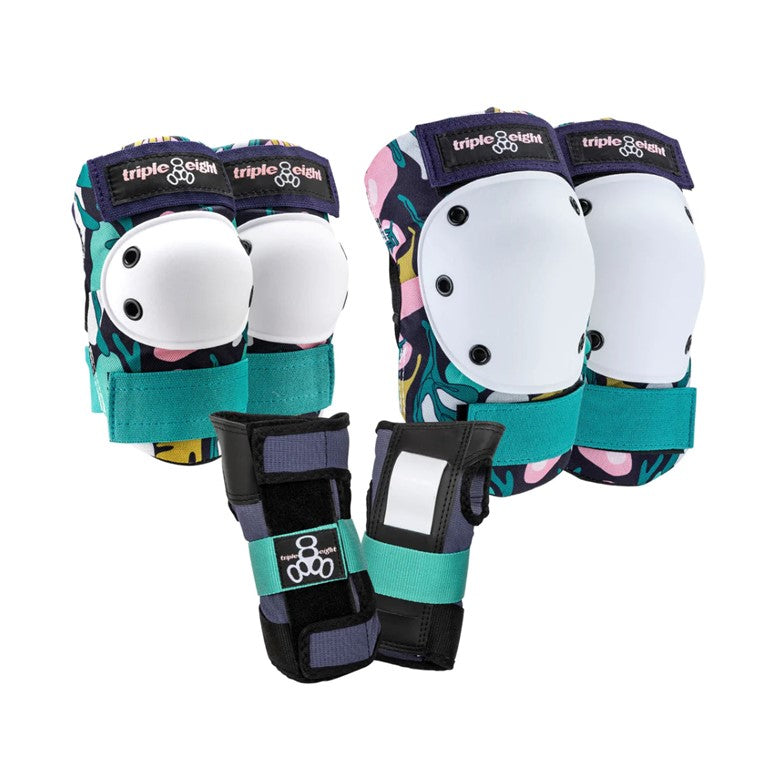 Triple 8 Tri Pack Saver Series Floral Knee Pads, Wrist Guards, Elbow Pads - Lucky Skates