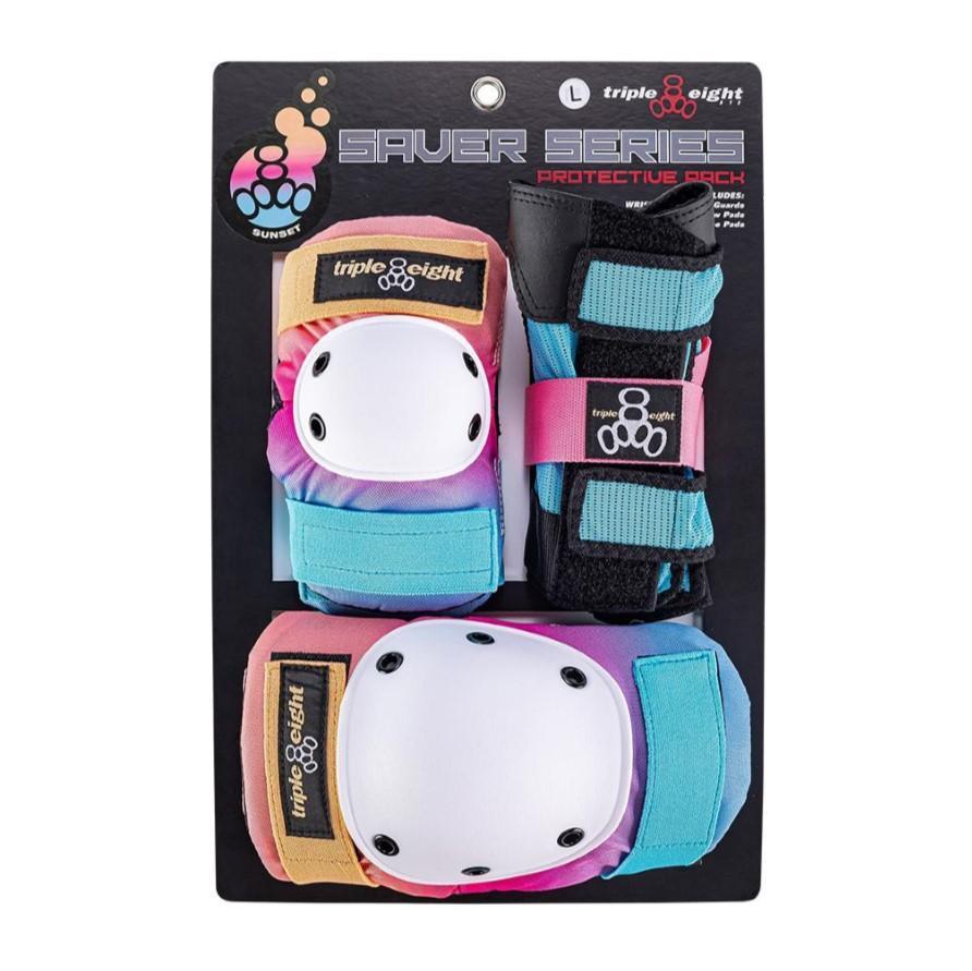 Triple 8 Sunset Protective Skate Padding Set Knee Pads, Wrist Guards Elbow Pads, Rainbow Pastel - Lucky Skates 