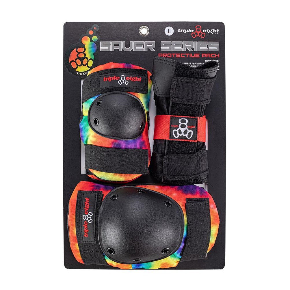 Triple 8 Tri Pack Saver Series Tie Dye Knee Pads, Wrist Guards, Elbow Pads - Lucky Skates